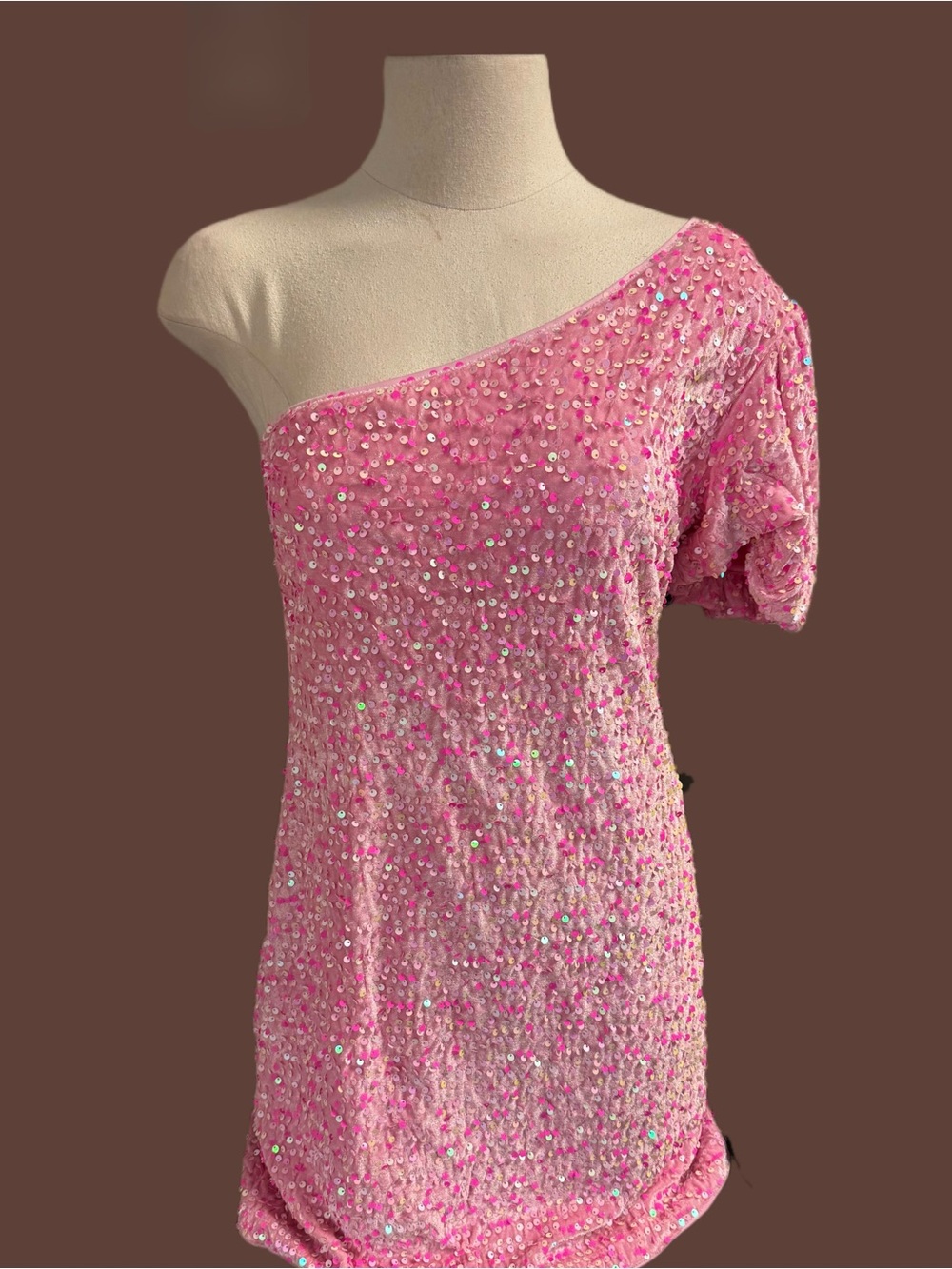 Sequin One-Shoulder Pink Party Dress